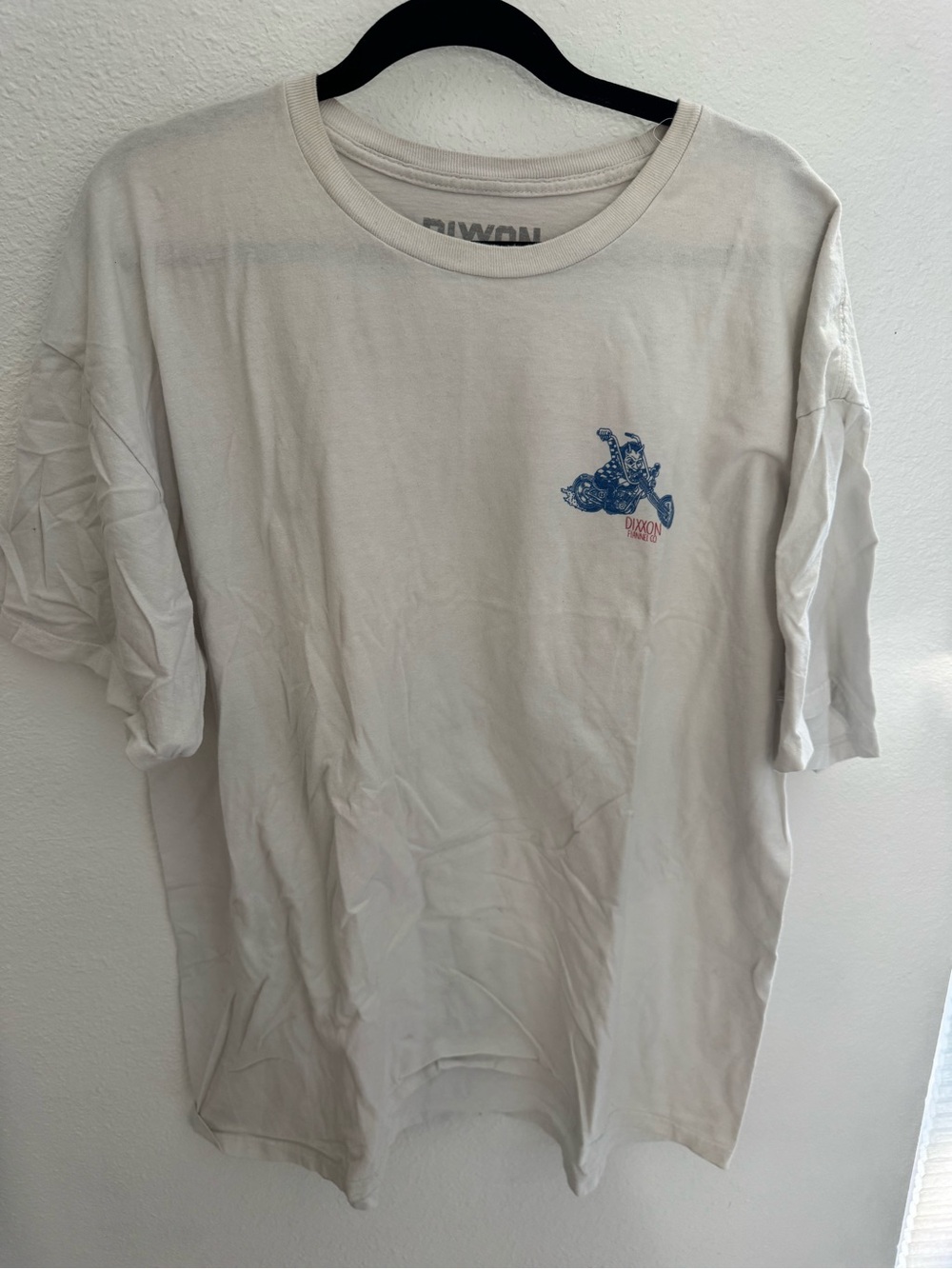 DIXXON Off-White Short-Sleeve Graphic Crewneck T-Shirt with Blue Chest Print